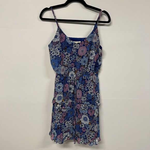 General Good Floral Tiered Mini Dress S Blue Spaghetti Strap Cottagecore Boho - Picture 1 of 16